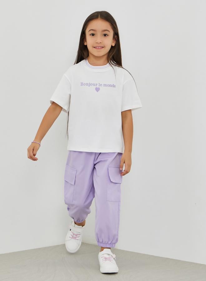 Styli Text Embroidered T-Shirt and Cargo Pants Set - Image 1