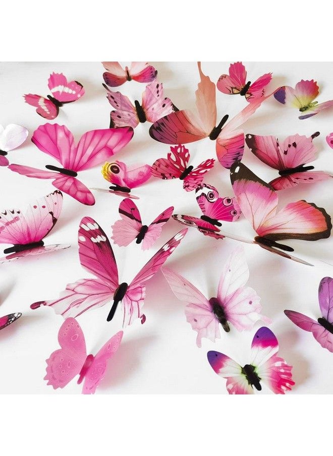 Ewong 72Pcs Butterfly Wall Decals 3D Butterflies Wall Art Craft Decor Removable Mural Sticker Home Kid Girl Bedroom Bathroom Baby Room Nursery Classroom Office Party Decoration (Pink)  - Image 1