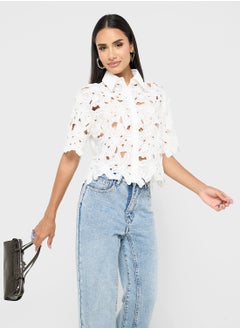 Ginger Cutwork Open Detail Button Down Shirt  - Image 1