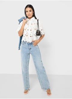 Ginger Cutwork Open Detail Button Down Shirt  - Image 4