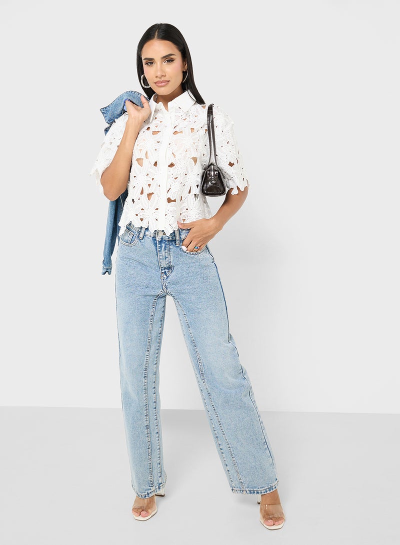 جينجر قميص بأزرار وفتحات مزخرفة - Image 4