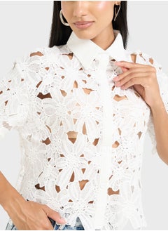 Ginger Cutwork Open Detail Button Down Shirt  - Image 3