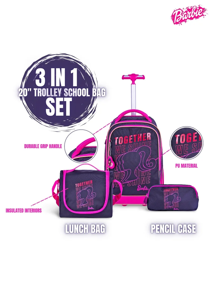 Trucare  20 Inch Kids Premium 3-in-1 Trolley School Bag Set - Ergonomic Backpack, Insulated Lunch Bag & Pencil Case,Lightweight, Durable, Students 6+ - Perfect for Travel & School,For Girls for Women | Best Price UAE
