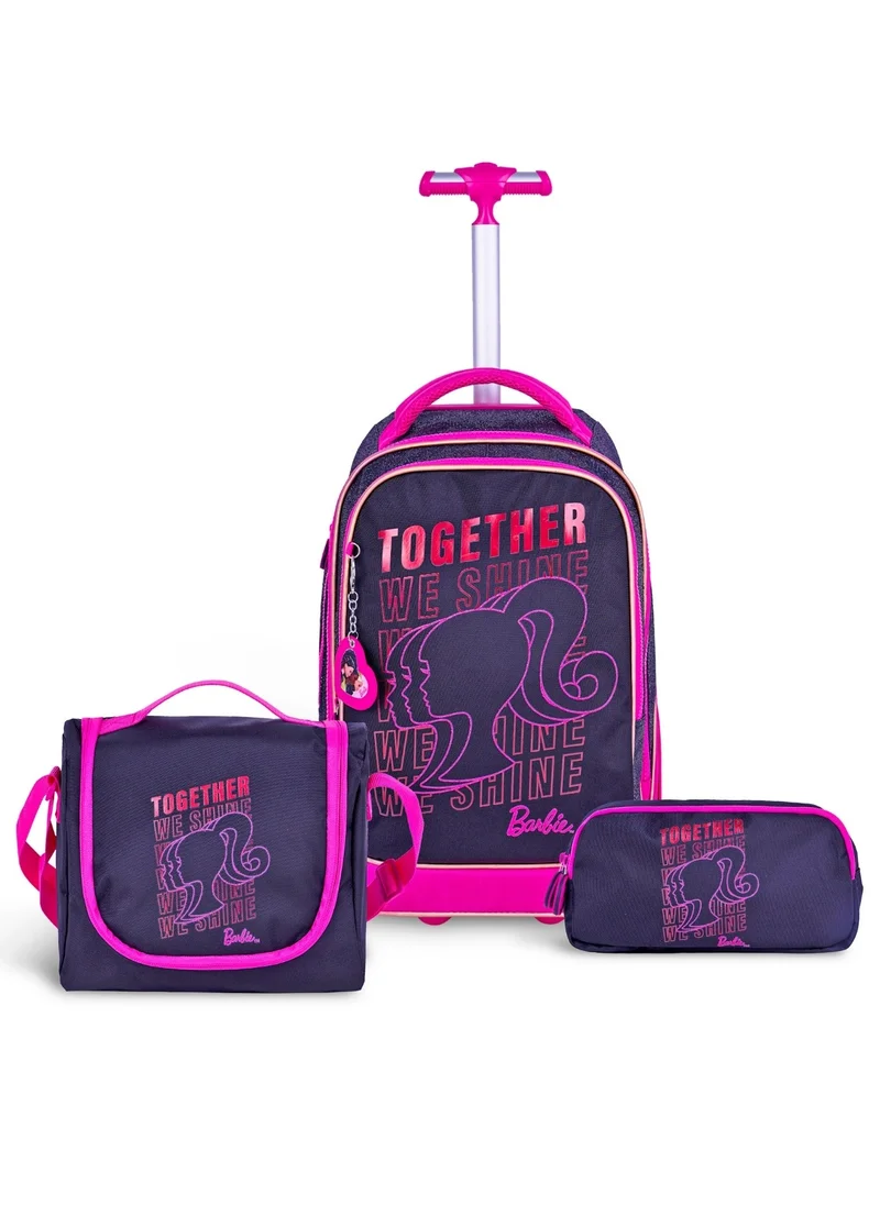 باربي 20 Inch Kids Premium 3-in-1 Trolley School Bag Set - Ergonomic Backpack, Insulated Lunch Bag & Pencil Case,Lightweight, Durable, Students 6+ - Perfect for Travel & School,For Girls