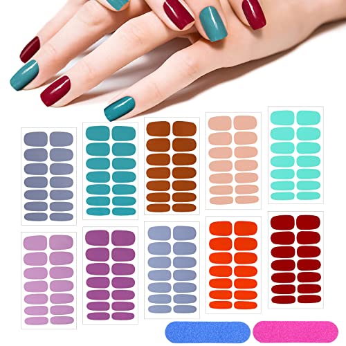 Maitys 140 Pcs 10 Sheets Solid Color Full Wrap Nail Stickers for Women UV Free Short Pure Color Polish Strips with 2 Pcs Nail Files Gradient Stickers Self Adhesive DIY Art Decals Strips for Holiday - Image 1