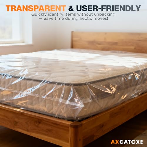 Axgatoxe 2PCS Plastic Mattress Bag for Moving Storage, Waterproof Mattress Cover, Mattress Protector for Moving Supplies - King Size (1.5MIL) - Image 5