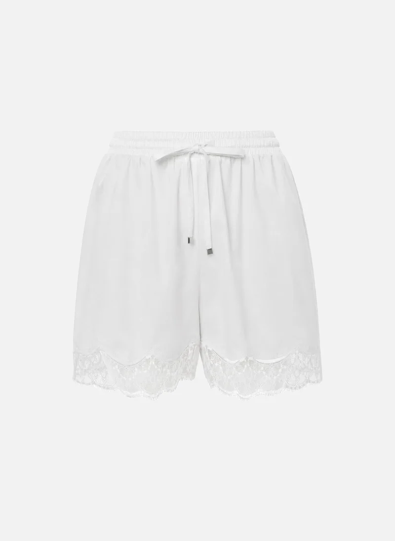 Lichi Satin mini shorts with lace cuffs