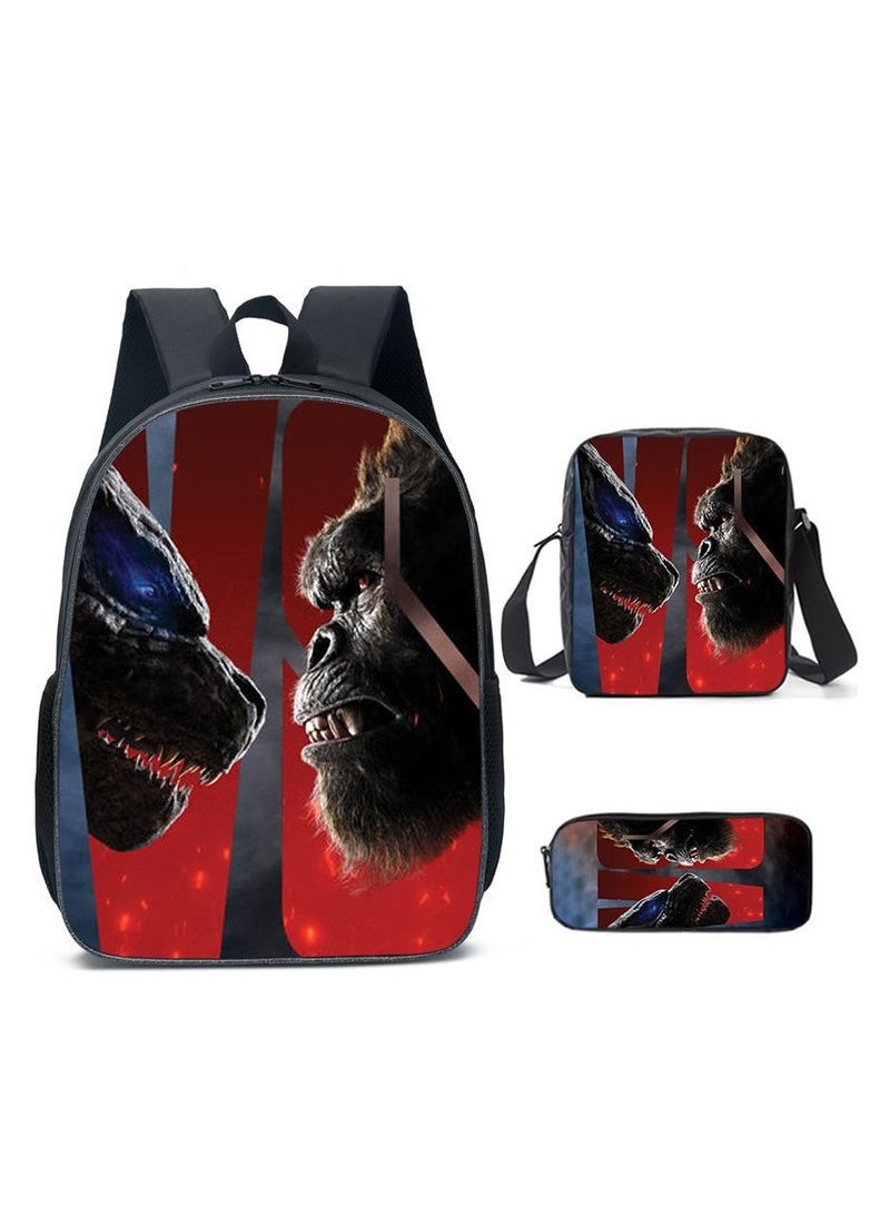 Godzilla Children's leisure load reducing large capacity printed backpack for elementary school students, 3-piece set - Image 1