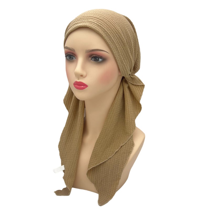 Solid Color Stretch Turban Hat Curved Wave Pattern Aircraft Hat Baotou Hat Versatile Pullover Hat New Style - Image 1