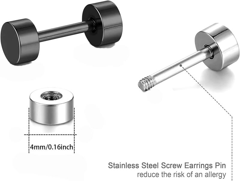 EACHLP Dot Earrings, High Polished Surgical Steel Screw Flat Back Disc Stud Earrings for Women Men Pack of 5 Pairs(3MM/4MM/5MM/6MM/8MM Option) - Image 3