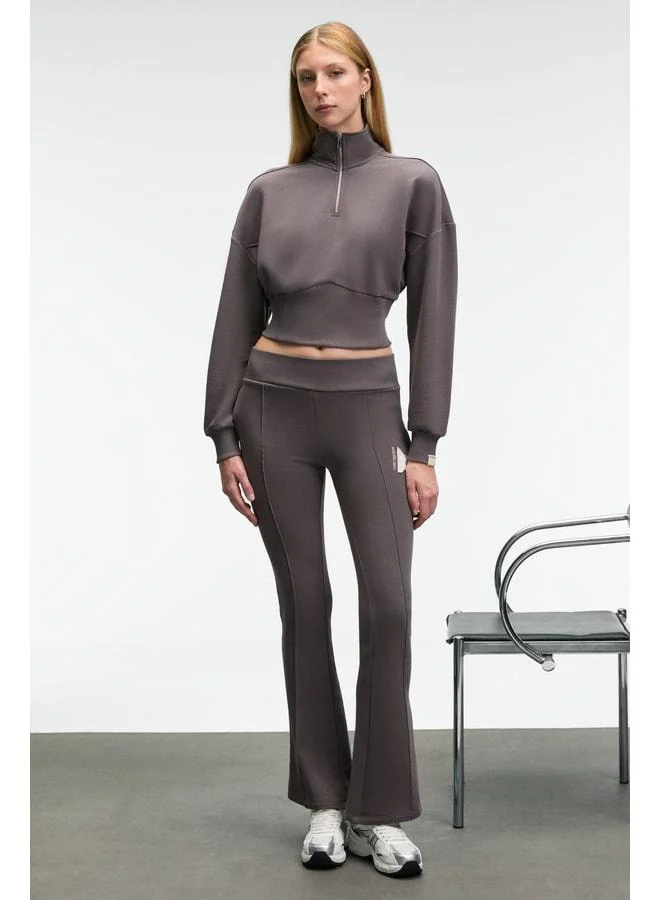 GRIMELANGE THALIA Women's Sweatshirt with Back Print and Patch Details, Zippered, Straight Collar, Anthracite.