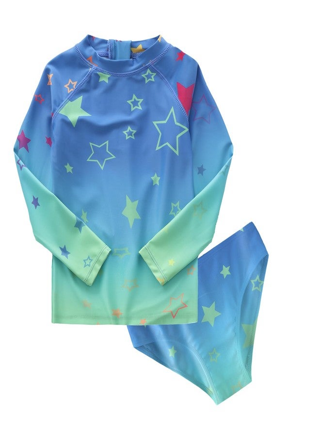 Mardonskey Baby Girls Rash Guard Swim Set Girls Long Sleeve Swimsuits with Bikini Bottom Two Piece Bathing Suits for Toddler Baby Girls Gradient Stars 3T - Image 1