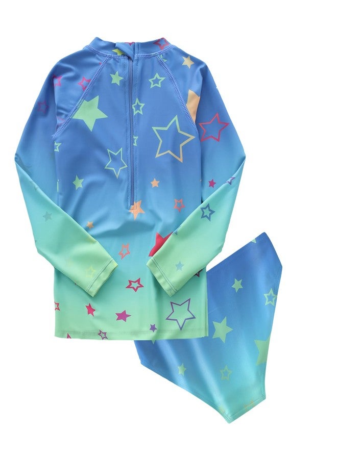 Mardonskey Baby Girls Rash Guard Swim Set Girls Long Sleeve Swimsuits with Bikini Bottom Two Piece Bathing Suits for Toddler Baby Girls Gradient Stars 3T - Image 2