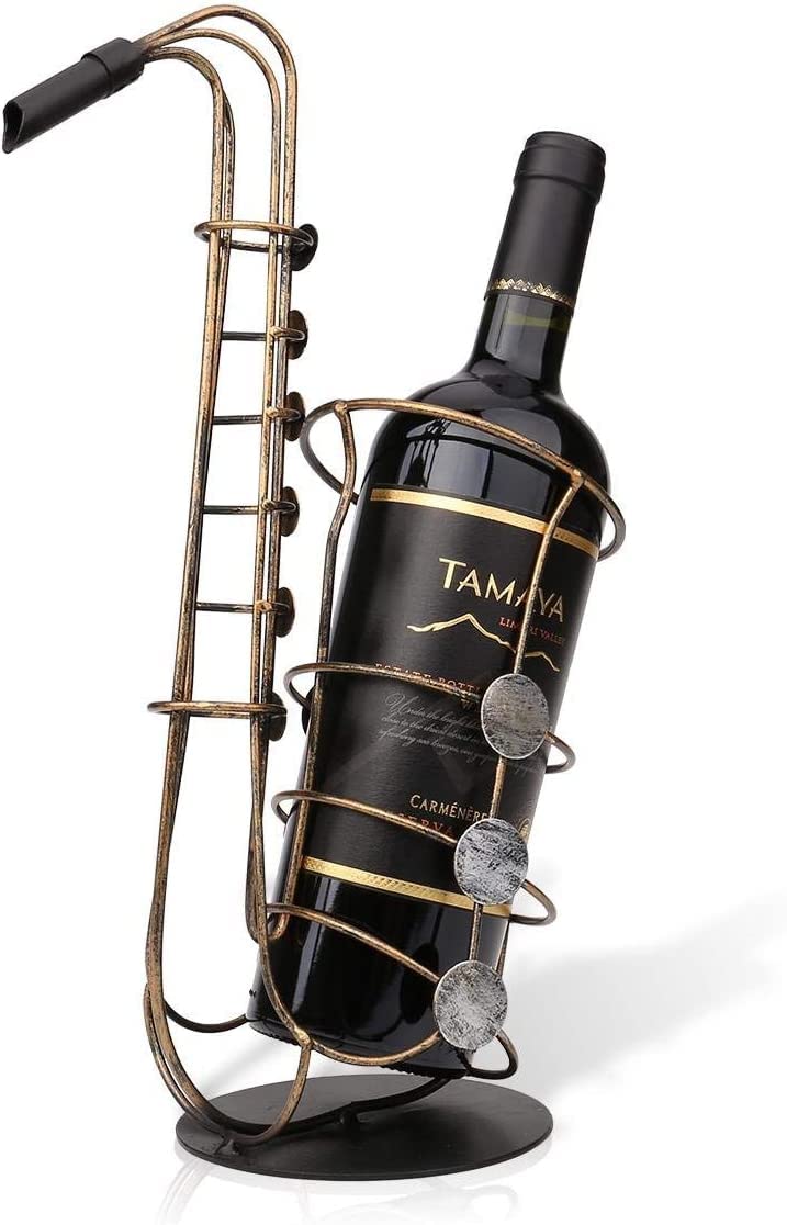 TOOARTS Tooarts Saxophone Free StandingTabletop Wine Racks Creative Metal Wine Bottle Holder Collectible Figurines Wine Shelf Gifts for Wine Lovers Home Interior Kitchen Bar Decorations