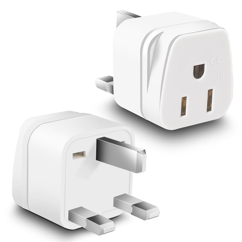OFOAEEA US to UK Plug Adapter, OFOAEEA 2 Pack Type G Travel Adaptor, UK Travel Plug Adapter, UK Power Adapter, Ireland Plug Adapter, for Scotland British London England Hong Kong Irish Ireland, White - Image 1