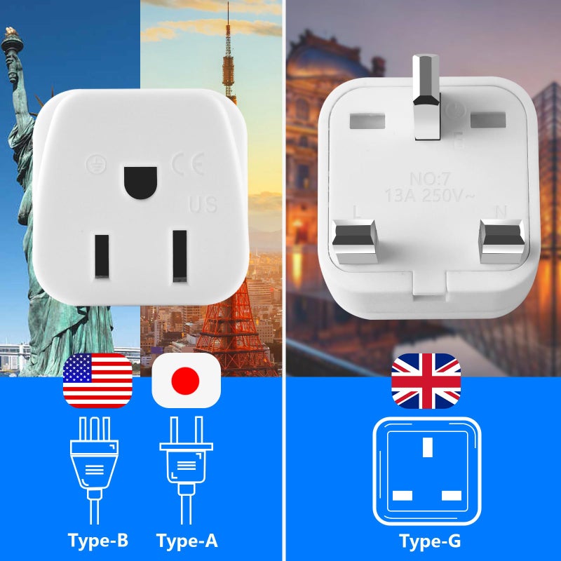 OFOAEEA US to UK Plug Adapter, OFOAEEA 2 Pack Type G Travel Adaptor, UK Travel Plug Adapter, UK Power Adapter, Ireland Plug Adapter, for Scotland British London England Hong Kong Irish Ireland, White - Image 3