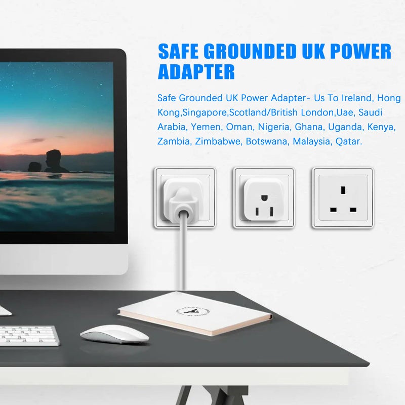 OFOAEEA US to UK Plug Adapter, OFOAEEA 2 Pack Type G Travel Adaptor, UK Travel Plug Adapter, UK Power Adapter, Ireland Plug Adapter, for Scotland British London England Hong Kong Irish Ireland, White - Image 4