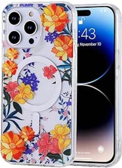 LENOK Floral Magnetic Case for iPhone 14 Pro Max, Compatible with MagSafe Wireless Charging TPU Shockproof Cover, High-Transparency Clear Lightweight Case for iPhone 14 Pro Max. (pattern-A)