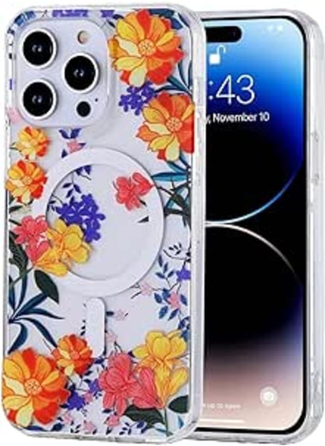 LENOK - LENOK Floral Magnetic Case for iPhone 14 Pro Max, Compatible with MagSafe Wireless Charging TPU Shockproof Cover, High-Transparency Clear Lightweight Case for iPhone 14 Pro Max. (pattern-A) - Image 1