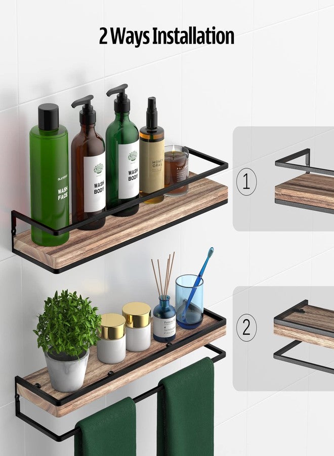 Meangood Floating Shelves Wall Mounted Set of 2, Rustic Wood Wall Storage Shelves for Bedroom,Living Room,Bathroom, Kitchen Torched Wood - Image 5