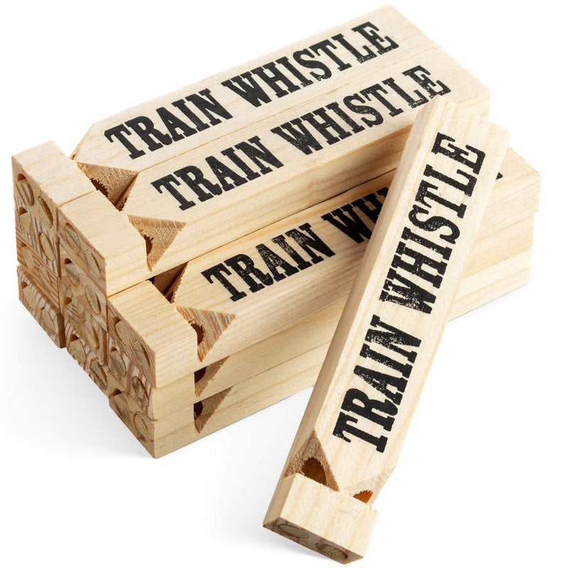 Bedwina Wooden Train Whistles (Pack of 12) - Wood Train Whistle for Kids, Train Party Favors, Theme Birthday Decorations, Noisemakers, Goodie Bag Filler, Small Game Prizes, Stocking Stuffers - Image 1