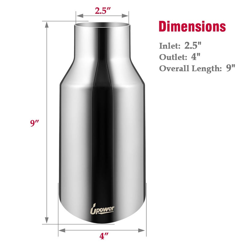 Upower Pack of 2 Exhaust Tip 2.5 inch Inlet 4 inch Outlet 9" Long Stainless Steel Chrome Polished 2.5" to 4" Diesel Exhaust Tailpipe Tip Slant Cut - Image 2