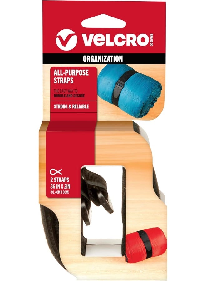 VELCRO Brand أشرطة فيلكرو متعددة الاستخدامات | قوية وقابلة لإعادة الاستخدام | مثالية لتثبيت الأسلاك وتنظيم الكابلات | سوداء، 36 بوصة × 2 بوصة | 2 قطعة - Image 1