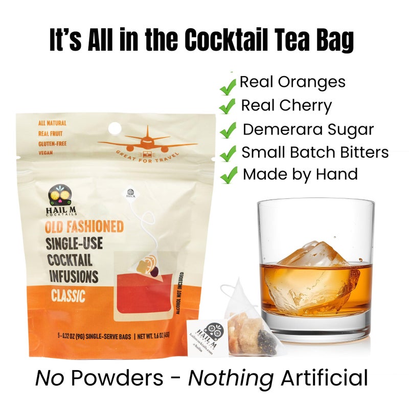 Old Fashioned Cocktail Infusion Bags - DIY Bourbon Cocktail Kit, TSA-Approved Travel Gift with Dried Orange, Cherry & Demerara Sugar - No Powders - 5 Cocktail Teabags - Image 3