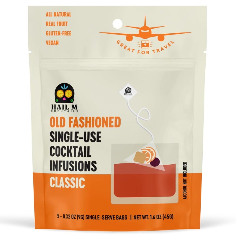 Old Fashioned Cocktail Infusion Bags - DIY Bourbon Cocktail Kit, TSA-Approved Travel Gift with Dried Orange, Cherry & Demerara Sugar - No Powders - 5 Cocktail Teabags - Image 1