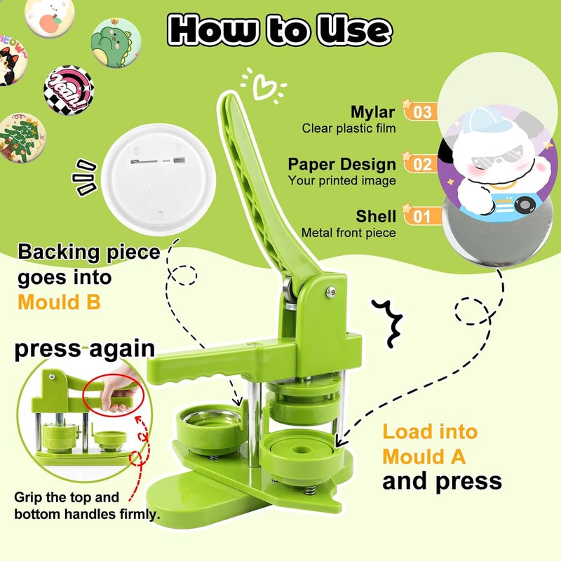 MK.Bear Button Maker Machine 58mm (2.25 in) Installation-Free, DIY Button Pin Maker Machine, Badge Punch Press with Free 100pcs Badge Supplies & Pictures & Circle Cutter & Magic Book - Image 3