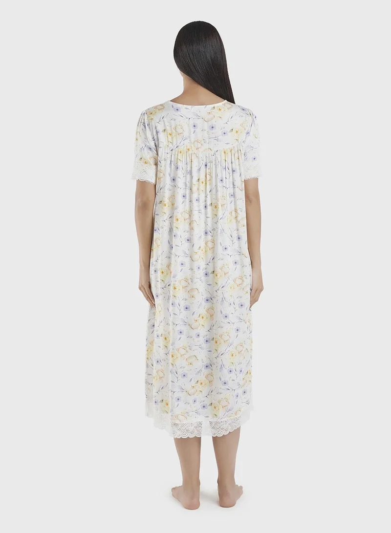 Kashkha  Powder Blue Floral Print Viscose Nightwear Dress (CNH450) for Women | Best Price UAE