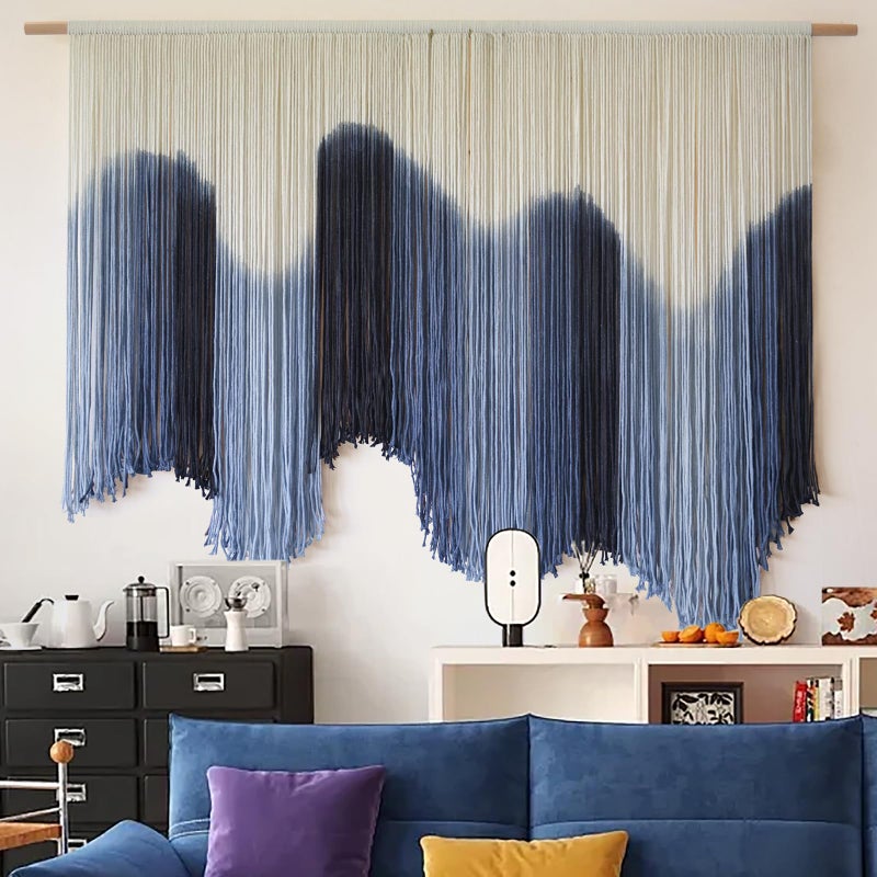 IOWER Macrame Wall Hanging Large Blue Dip Dyed Fiber Art Tapestry, Handmade Boho Wall Decor for Living Room Bedroom, Macrame Wall Art 57" W x 39" L - Image 3
