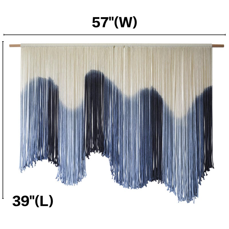 IOWER Macrame Wall Hanging Large Blue Dip Dyed Fiber Art Tapestry, Handmade Boho Wall Decor for Living Room Bedroom, Macrame Wall Art 57" W x 39" L - Image 5