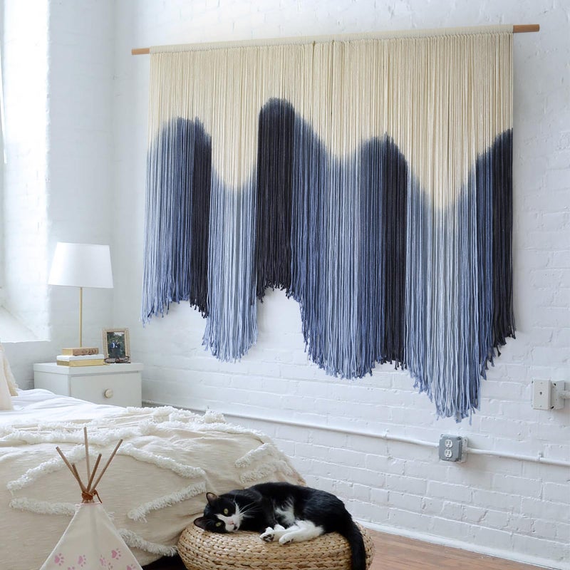 IOWER Macrame Wall Hanging Large Blue Dip Dyed Fiber Art Tapestry, Handmade Boho Wall Decor for Living Room Bedroom, Macrame Wall Art 57" W x 39" L - Image 4