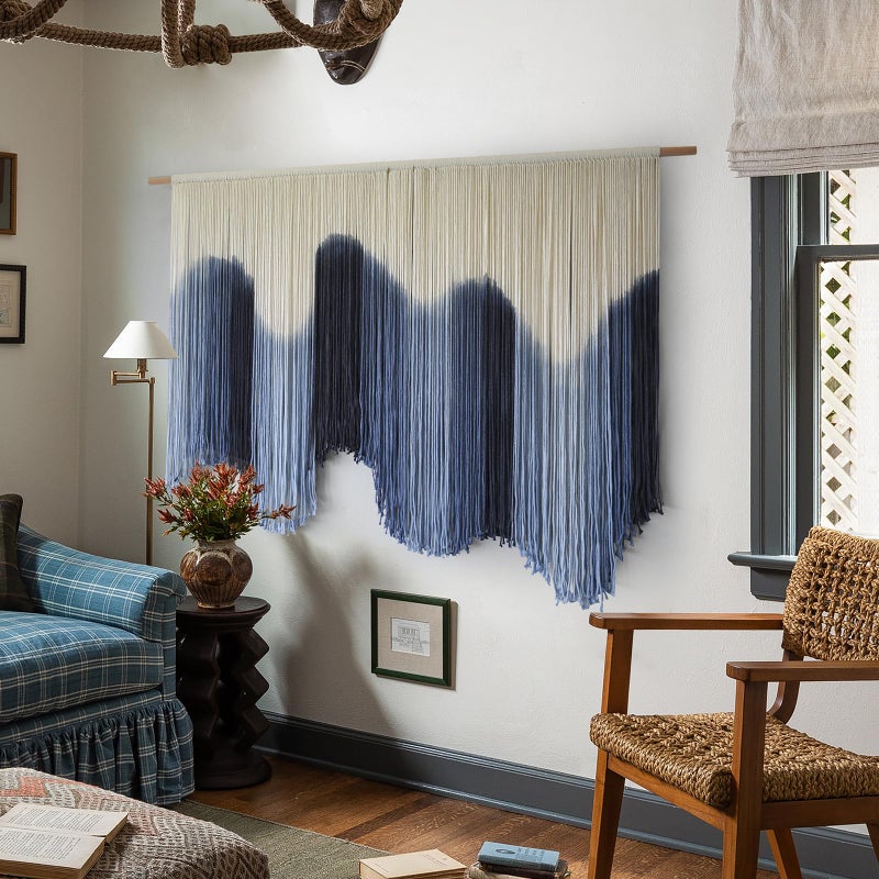 IOWER Macrame Wall Hanging Large Blue Dip Dyed Fiber Art Tapestry, Handmade Boho Wall Decor for Living Room Bedroom, Macrame Wall Art 57" W x 39" L - Image 2