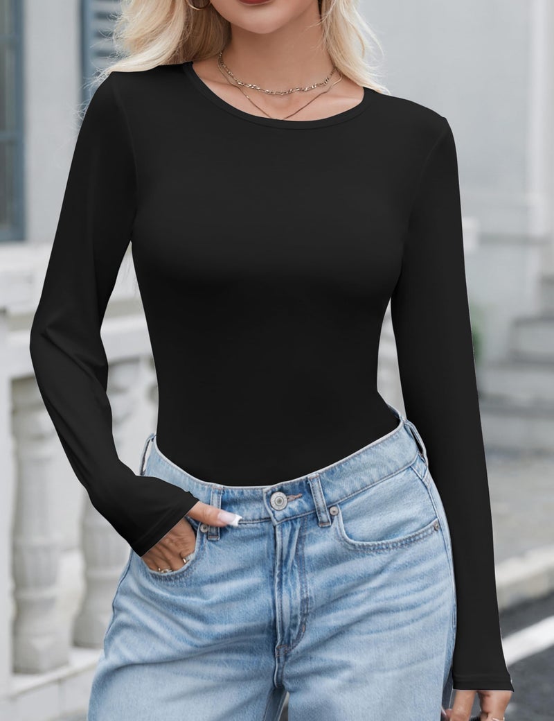 FEQO 3 Pack Women's Crewneck Long Sleeve Shirts Slim Fit Underscrubs Basic Comfort Long Sleeve Tops, Black, White, Dark Gray, S - Image 5