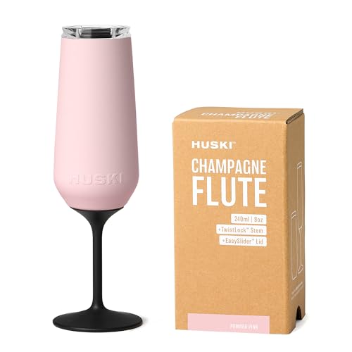 Huski Champagne Flute | NEW | Award-winning Design with Detachable Stem | Premium Stainless Steel Champagne Glass with Lid | Triple Insulated Tumbler | 8oz Capacity | Great Gift (Powder Pink) - Image 1
