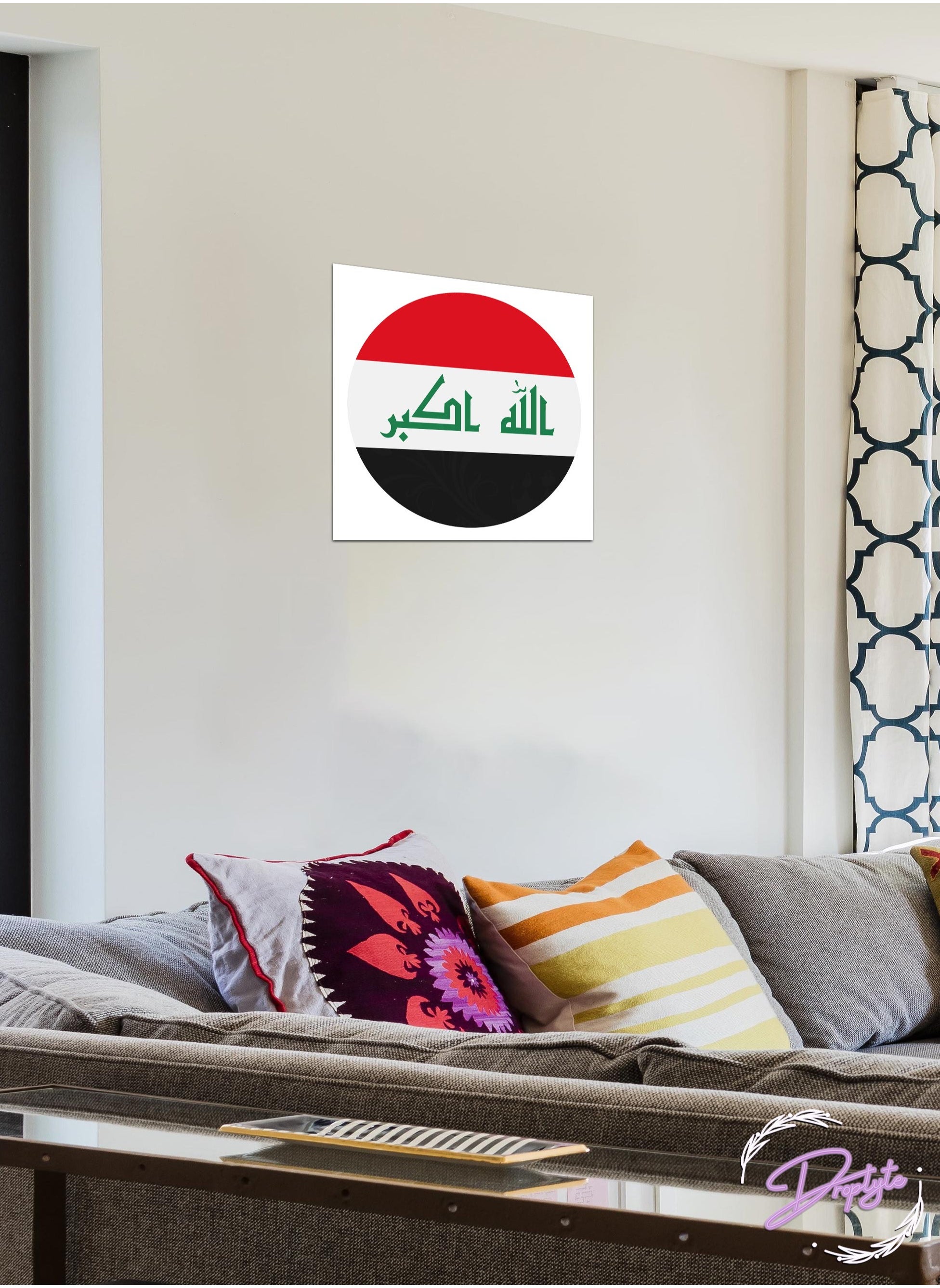 Droplyte Flag of Iraq Circle Decorative Wall Art Wall Decor Card Board MDF Home Decor for Living Room, Drawing Room, Office Room and Bedroom 30CM x 30CM 