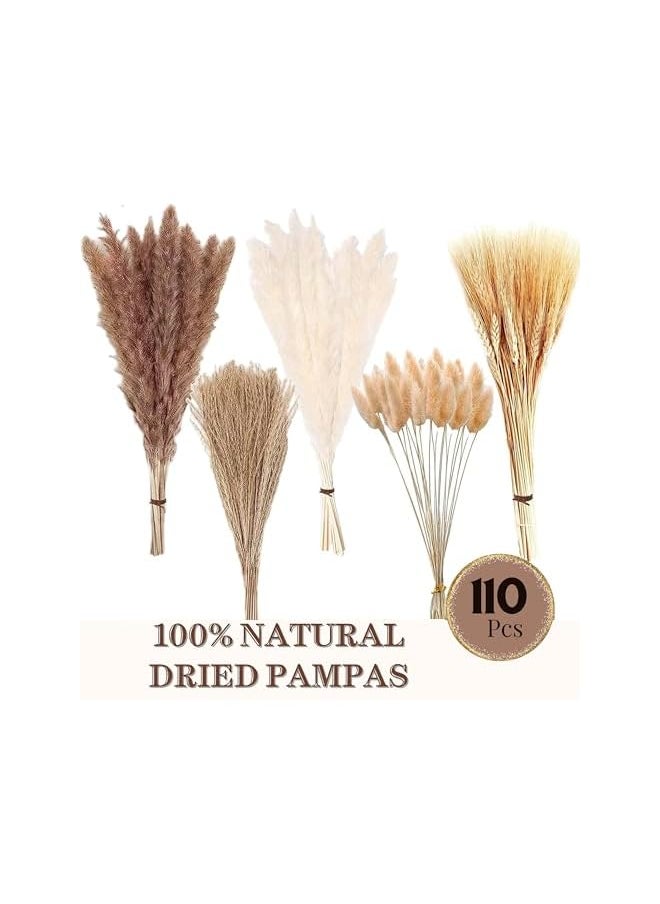 erorex Natural Dried Fluffy Pampas Grass, White & Gold Pampas ,Reed, Dried Wheat, Bunny Tails For Boho Home, Office, Birthday Party Decor, Boho Wedding Floral Arrangements 110 Pieces Bouquet  - Image 2