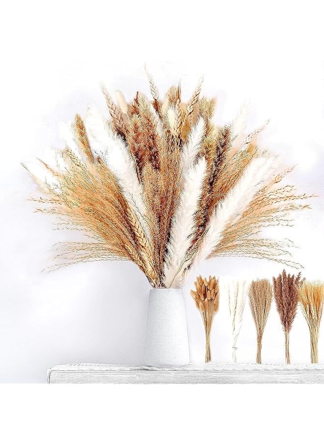 erorex Natural Dried Fluffy Pampas Grass, White & Gold Pampas ,Reed, Dried Wheat, Bunny Tails For Boho Home, Office, Birthday Party Decor, Boho Wedding Floral Arrangements 110 Pieces Bouquet  - Image 1