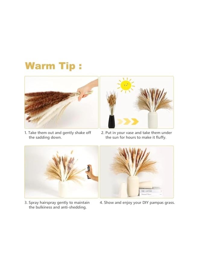 erorex Natural Dried Fluffy Pampas Grass, White & Gold Pampas ,Reed, Dried Wheat, Bunny Tails For Boho Home, Office, Birthday Party Decor, Boho Wedding Floral Arrangements 110 Pieces Bouquet  - Image 4