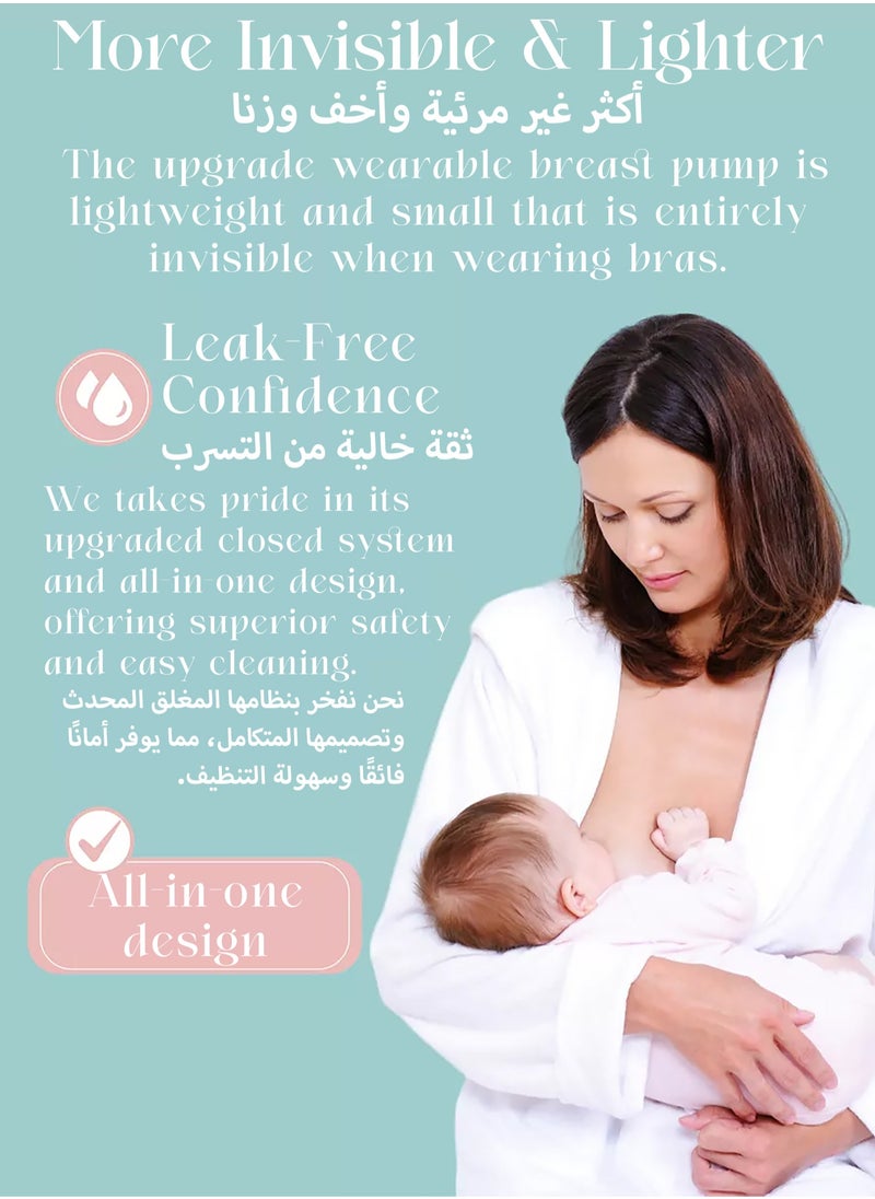 Mi VAZA Portable Hands-free Breast Single Pump Wearable, Ultra-silent Hands Free Breast Pump With Smart LCD Display, 3 Modes & 12 Levels Rechargeable Wireless Portable Breast Pump Memory Function - Pink  - Image 4