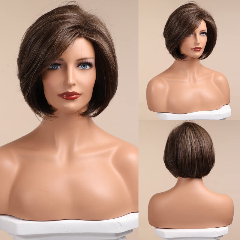 باروكة HAIRCUBE بنية قصيرة للنساء مصنوعة من ألياف مقاومة للحرارة تبدو طبيعية بطول 10 بوصات
