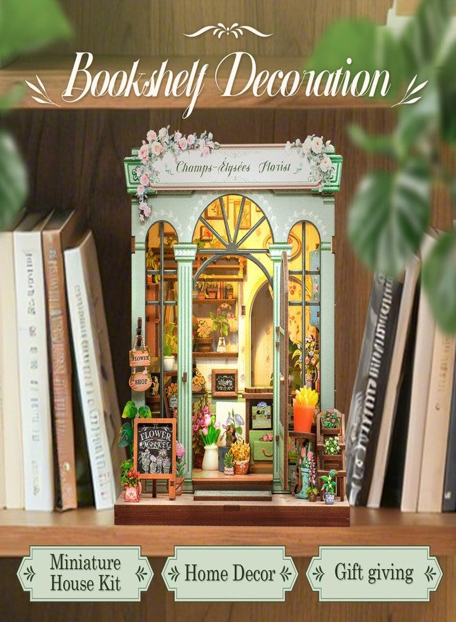 CUTEBEE Book Nook Kit - DIY Miniature House Dollhouse Kit for Adults and Teens, Booknook Tiny House Bookshelf 3D Wooden Puzzle, Gifts for Family (Champs-Élysées Florist) - Image 2