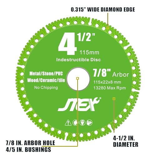 JTEX Indestructible Disc for Angle Grinder with 4-1/2 Inch Diameter, 7/8" Arbor, Multifunctional Diamond Cutting Blade for Metal, Stone, Wood, Tile, Concrete, PVC Pipes(3-Pack) - Image 2