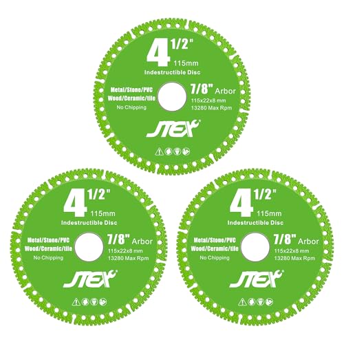 JTEX Indestructible Disc for Angle Grinder with 4-1/2 Inch Diameter, 7/8" Arbor, Multifunctional Diamond Cutting Blade for Metal, Stone, Wood, Tile, Concrete, PVC Pipes(3-Pack) - Image 1