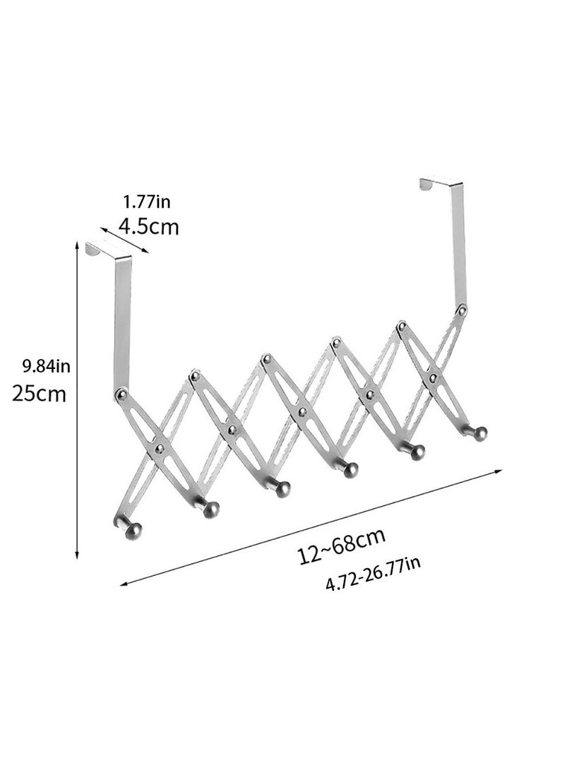 Stainless steel door back hook nail-free hook folding telescopic 6 hook bedroom bathroom hook coat hook - Image 5