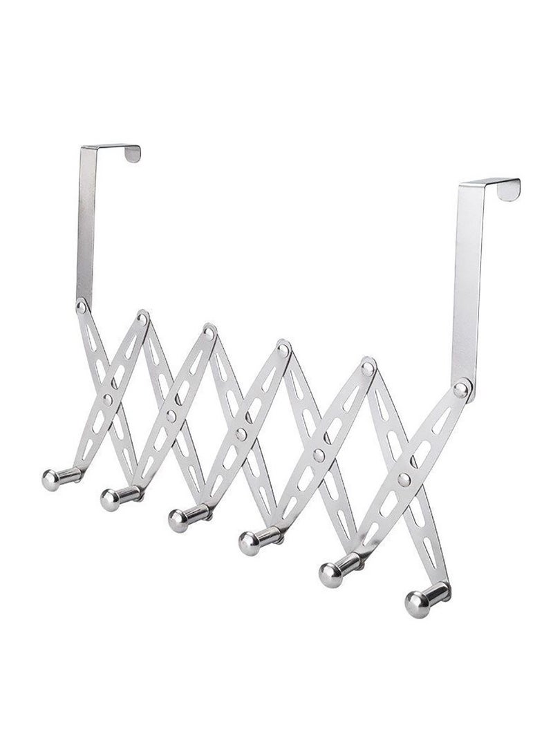 Stainless steel door back hook nail-free hook folding telescopic 6 hook bedroom bathroom hook coat hook - Image 1