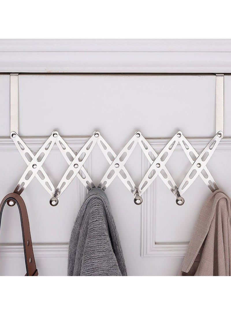 Stainless steel door back hook nail-free hook folding telescopic 6 hook bedroom bathroom hook coat hook - Image 2