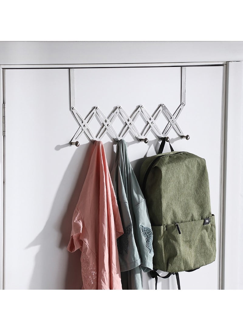 Stainless steel door back hook nail-free hook folding telescopic 6 hook bedroom bathroom hook coat hook - Image 3